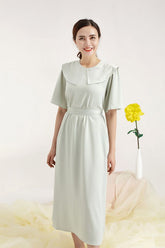 Silk Midi Dress with Oversized Collar and Waist Tie